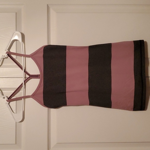 Lululemon Athletica Power Y Tank Luon Bold Stripe Mauvelous Heathered Black Sz 4 - Picture 1 of 7